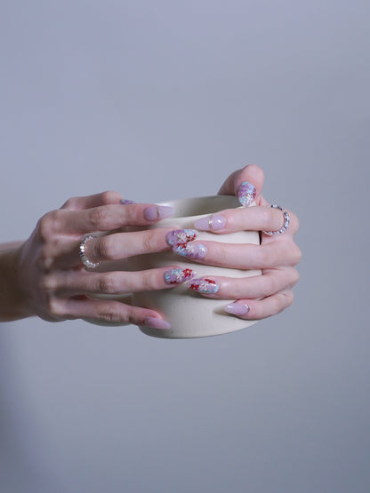 Mid-Long Almond l Pink Embossed Flower Press On Nails