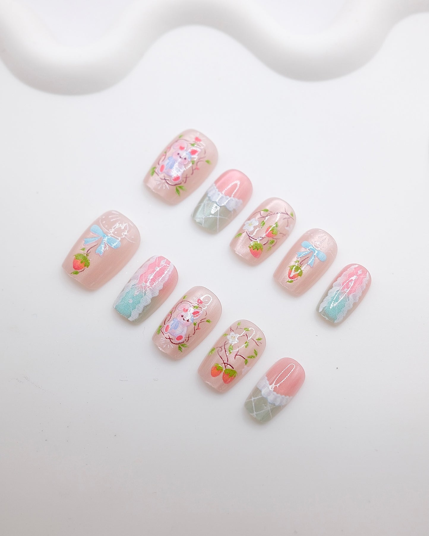 Short Coffin Colorful Easter Rabbit Press On Nails