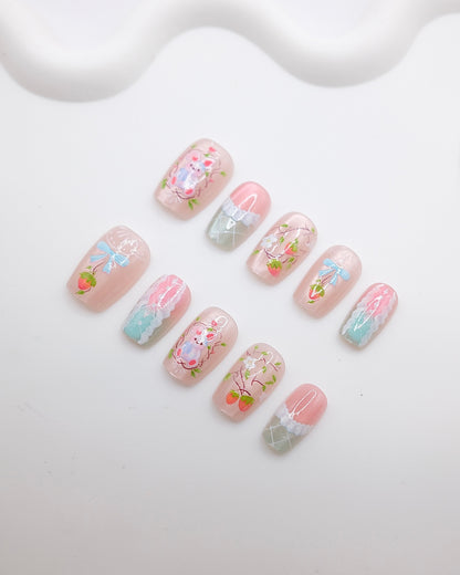 Short Coffin Colorful Easter Rabbit Press On Nails