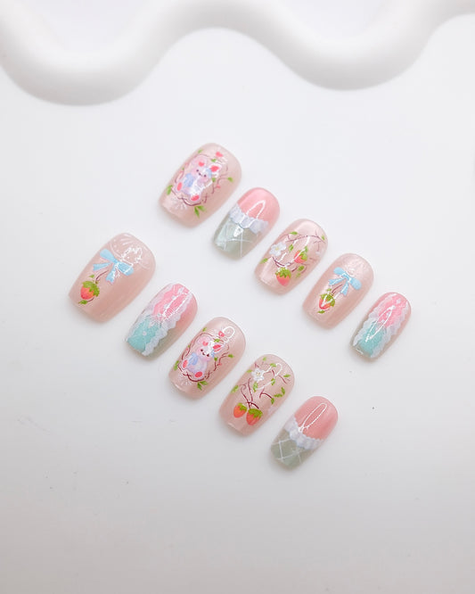 Short Coffin Colorful Easter Rabbit Press On Nails