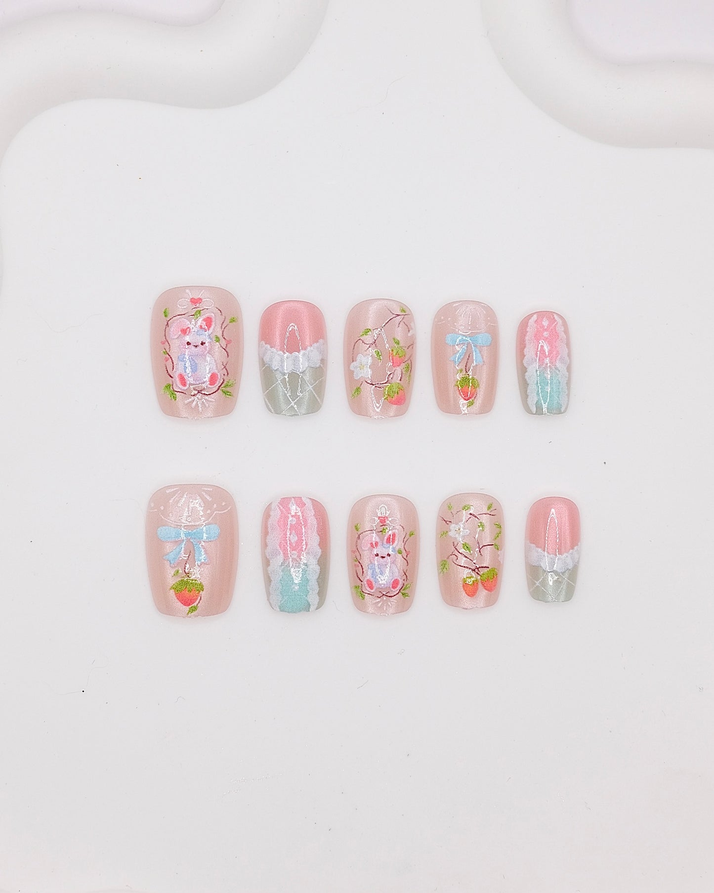Short Coffin Colorful Easter Rabbit Press On Nails