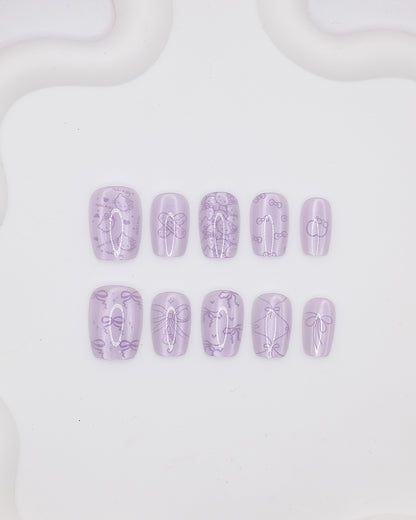 Short Coffin Purple Hello Kitty Press On Nails
