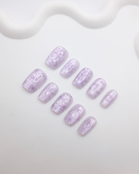 Short Coffin Purple Hello Kitty Press On Nails