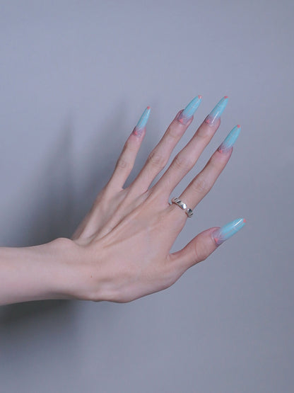 Extra Long Oval Pinstripe Mint Summer Sweet Dream Press On Nails