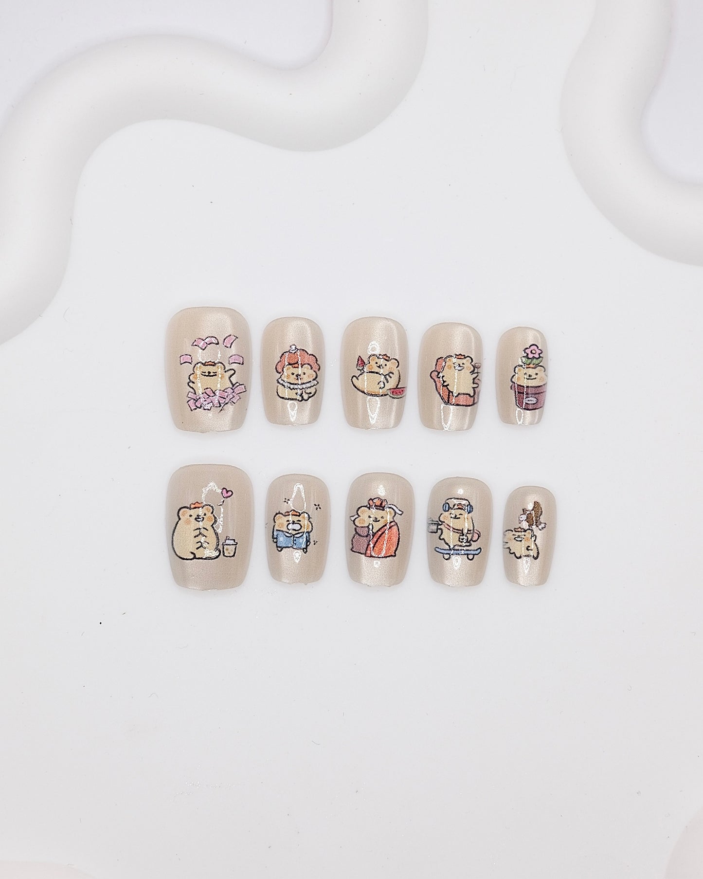 Short Coffin White Hamster Time Press On Nails