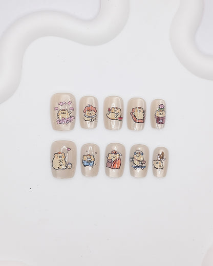 Short Coffin White Hamster Time Press On Nails
