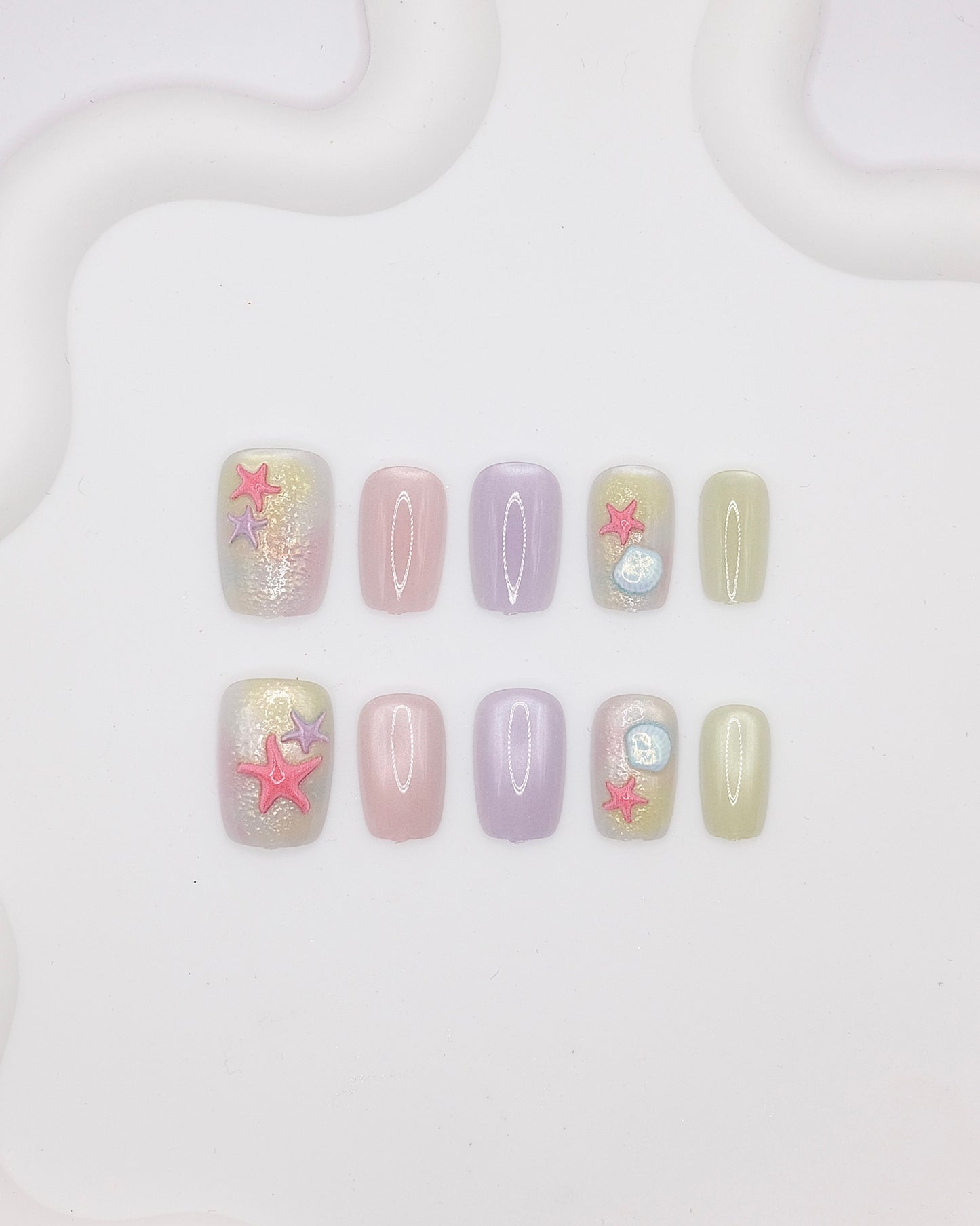 Short Coffin Colorful Summer Star Press On Nails