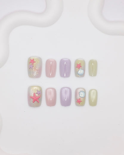 Short Coffin Colorful Summer Star Press On Nails