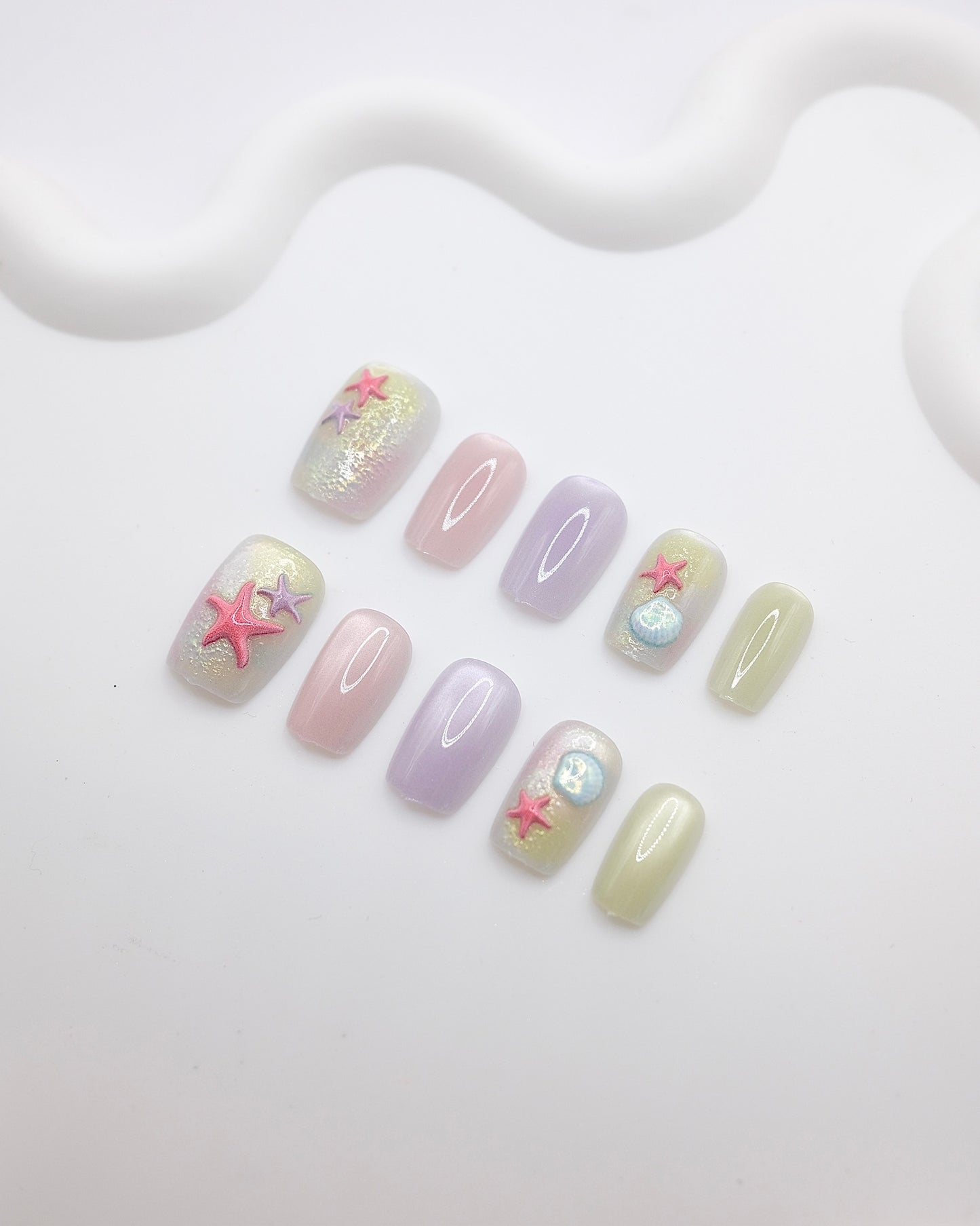Short Coffin Colorful Summer Star Press On Nails