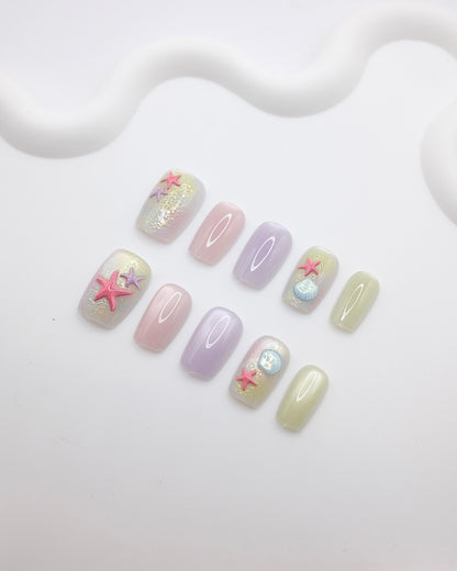 Short Coffin Colorful Summer Star Press On Nails