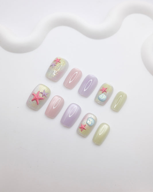 Short Coffin Colorful Summer Star Press On Nails