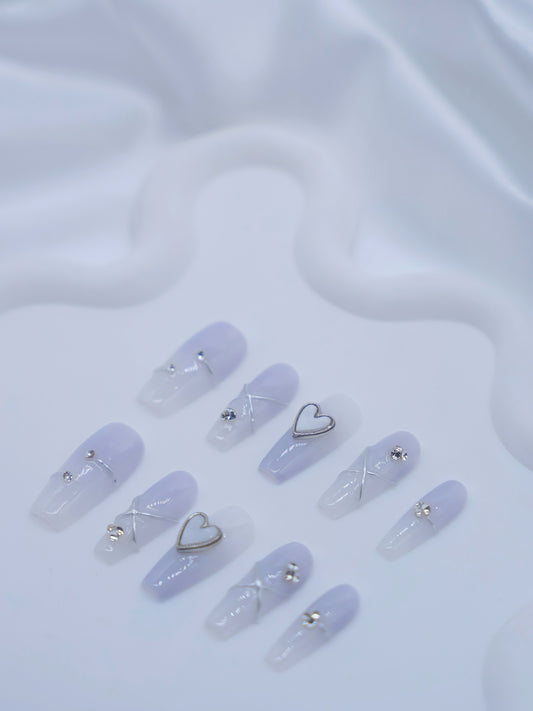 Long Coffin Purple 3D Accessories & Diamond Press On Nails