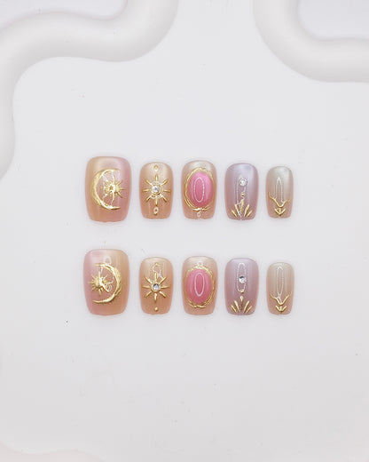Short Coffin Pink & Purple Sailor Moon Press On Nails