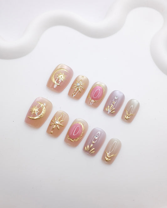 Short Coffin Pink & Purple Sailor Moon Press On Nails