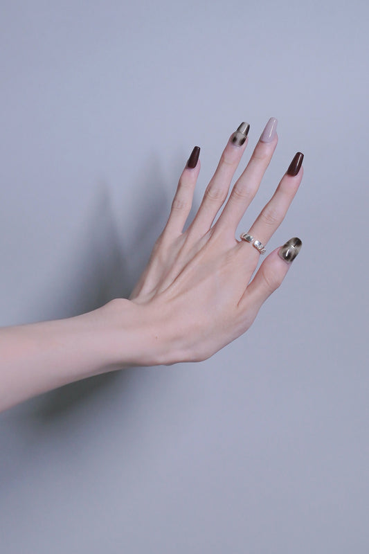 Mid-Long Coffin Brown & Gold Press On Nails