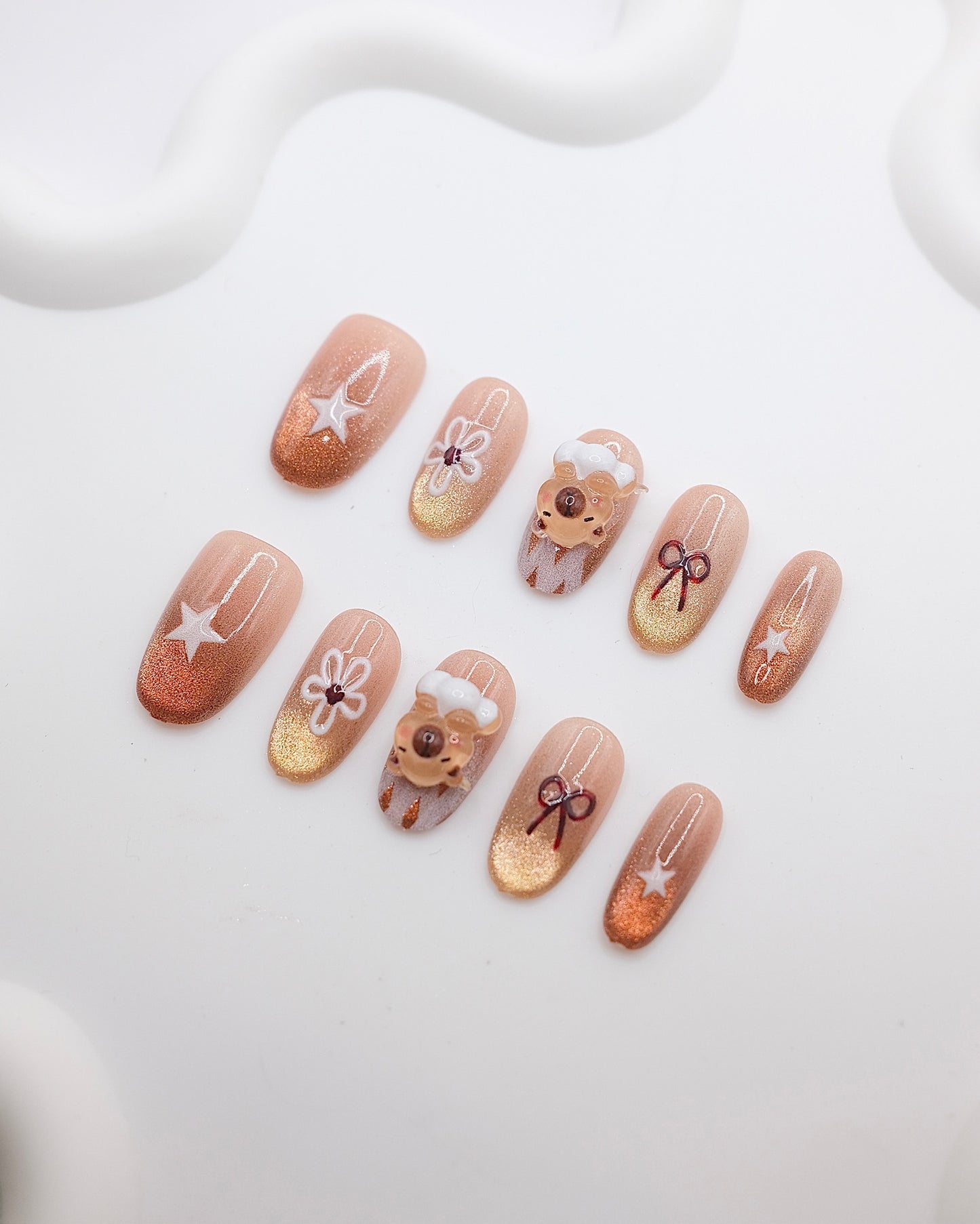 Mid-Long Oval Caramel Capybara Press On Nails