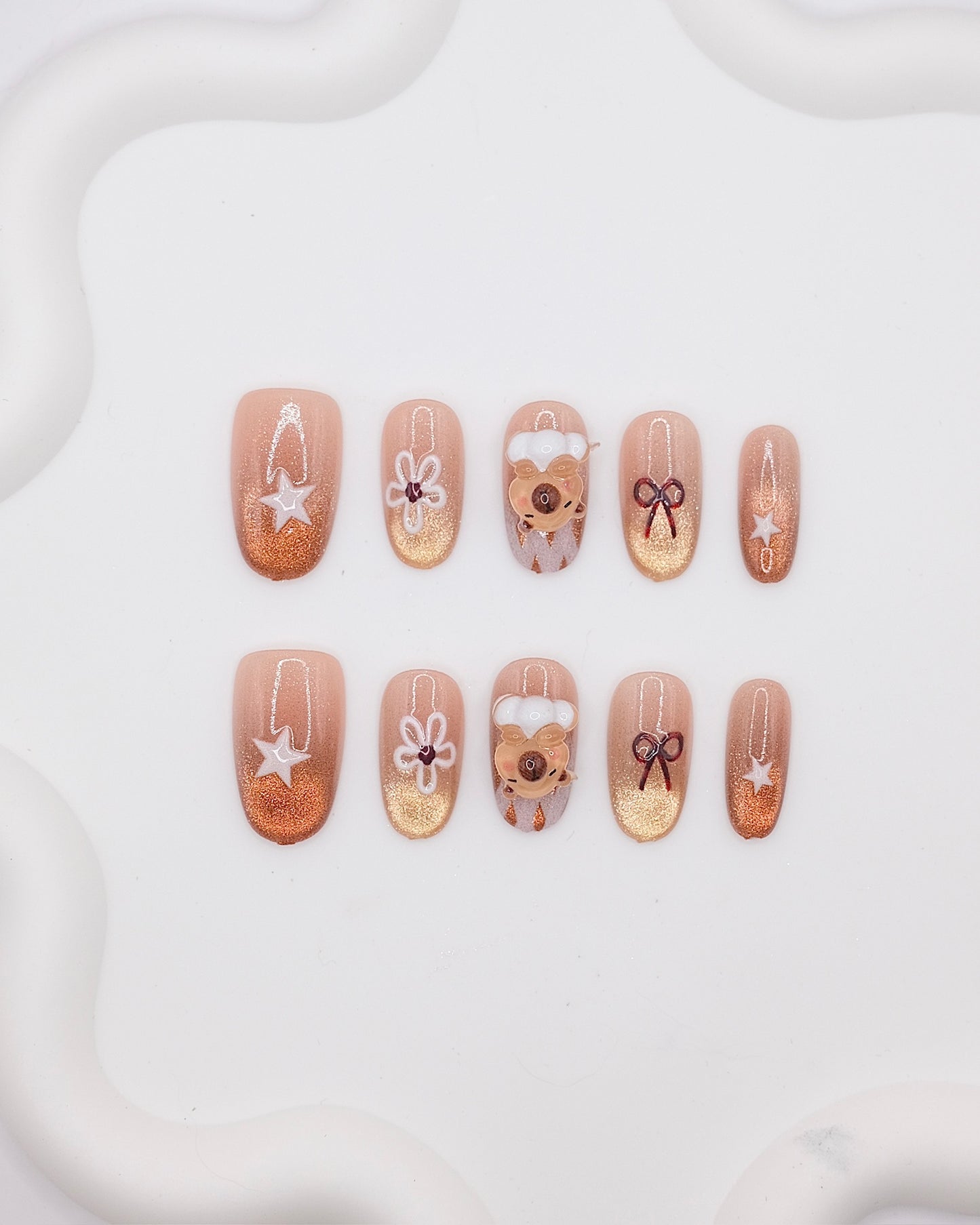 Mid-Long Oval Caramel Capybara Press On Nails