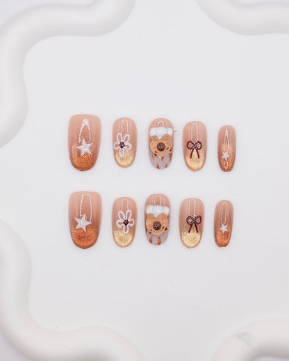Mid-Long Oval Caramel Capybara Press On Nails