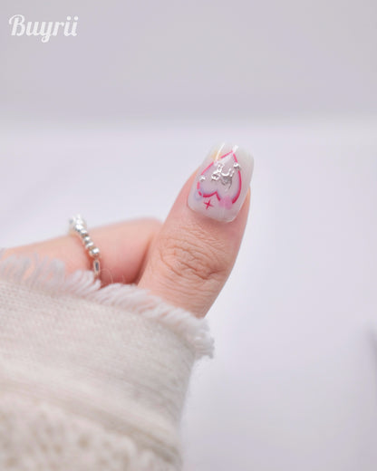 Short Coffin Colorful Love Heart Press On Nails