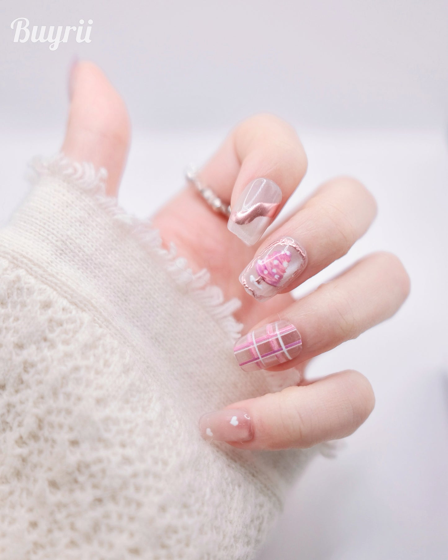 Short Coffin Pink Christmas Gift Press On Nails