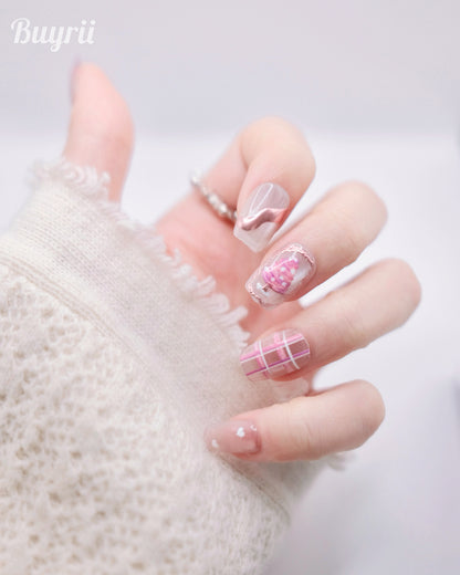 Short Coffin Pink Christmas Gift Press On Nails