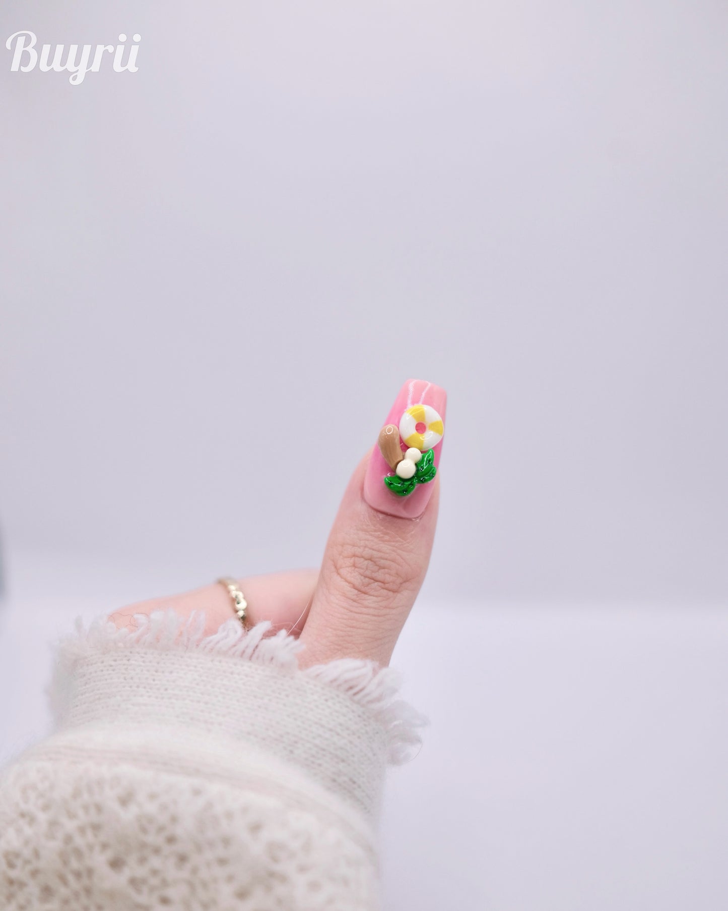 Long Coffin Colorful Summer Time Hello Kitty Press On Nails