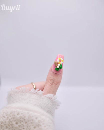 Long Coffin Colorful Summer Time Hello Kitty Press On Nails