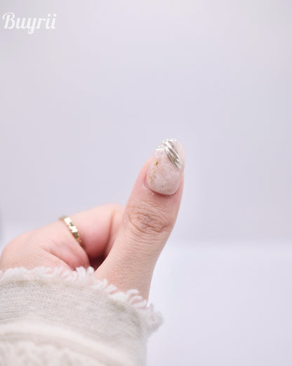 Mid-Long Colorful Oval Cateye With Embossed Gold Press On Nails