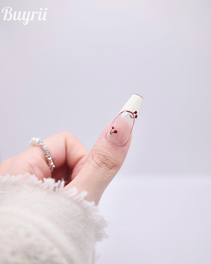 Extra Long Coffin Pink & Red Bow Tie With Diamond Press On Nails