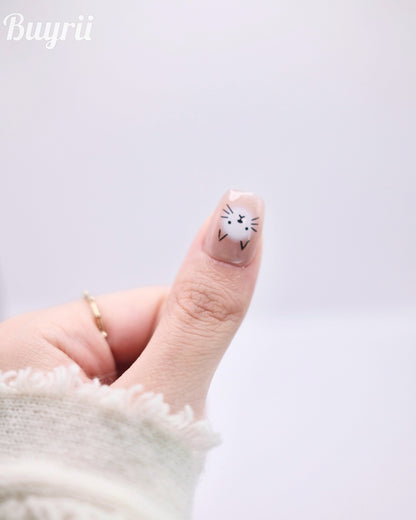 Short Coffin Nude Color Cute Kitty & Cupcake Press On Nails
