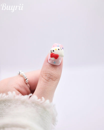 Short Coffin Colorful Hello Kitty Press On Nails