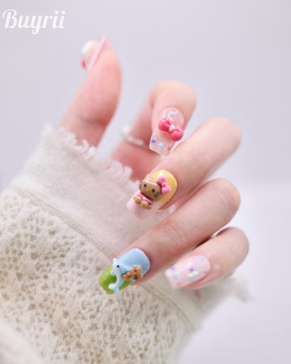 Short Coffin Colorful Hello Kitty Press On Nails