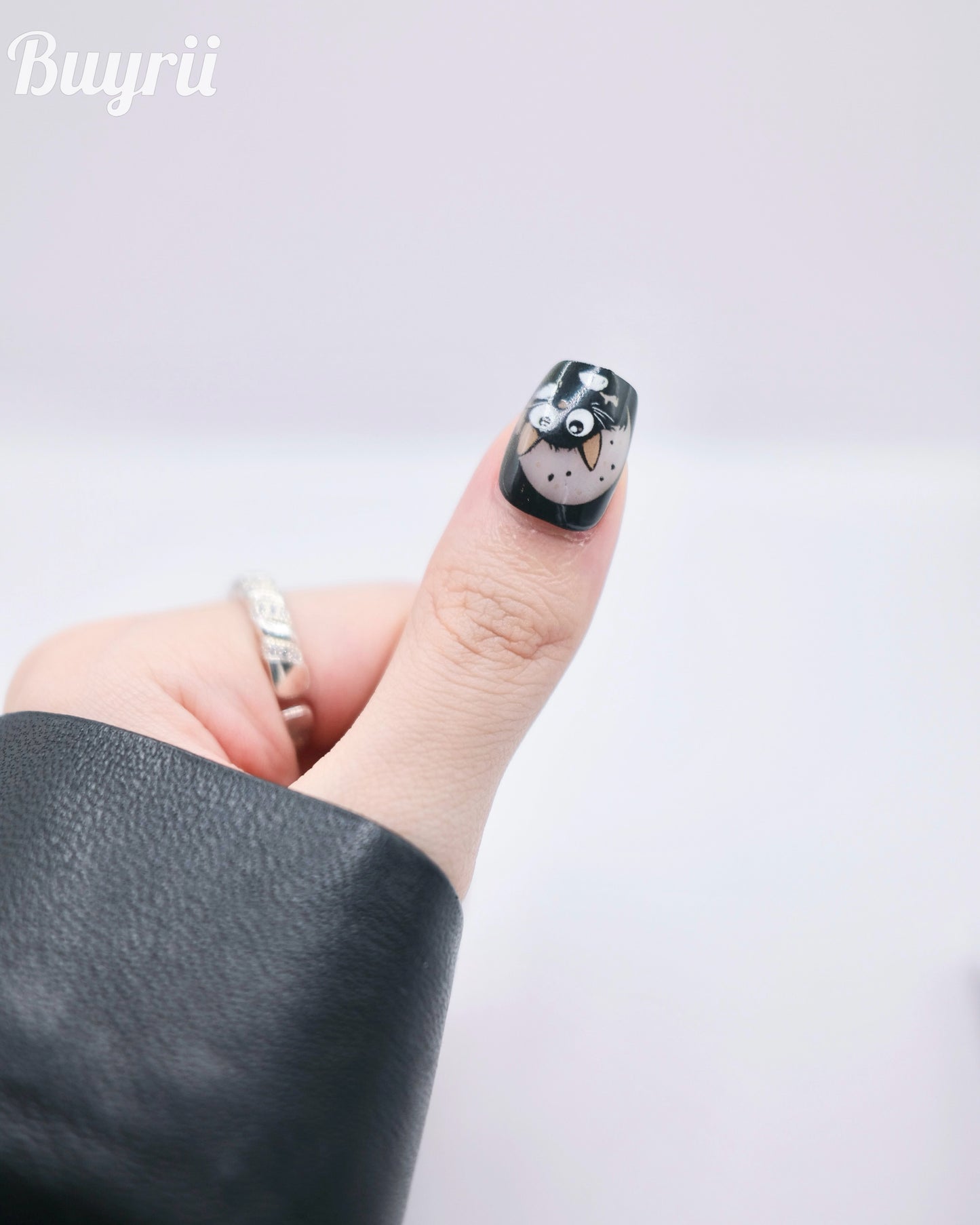 Short Coffin Black Gentle Cat Press On Nails