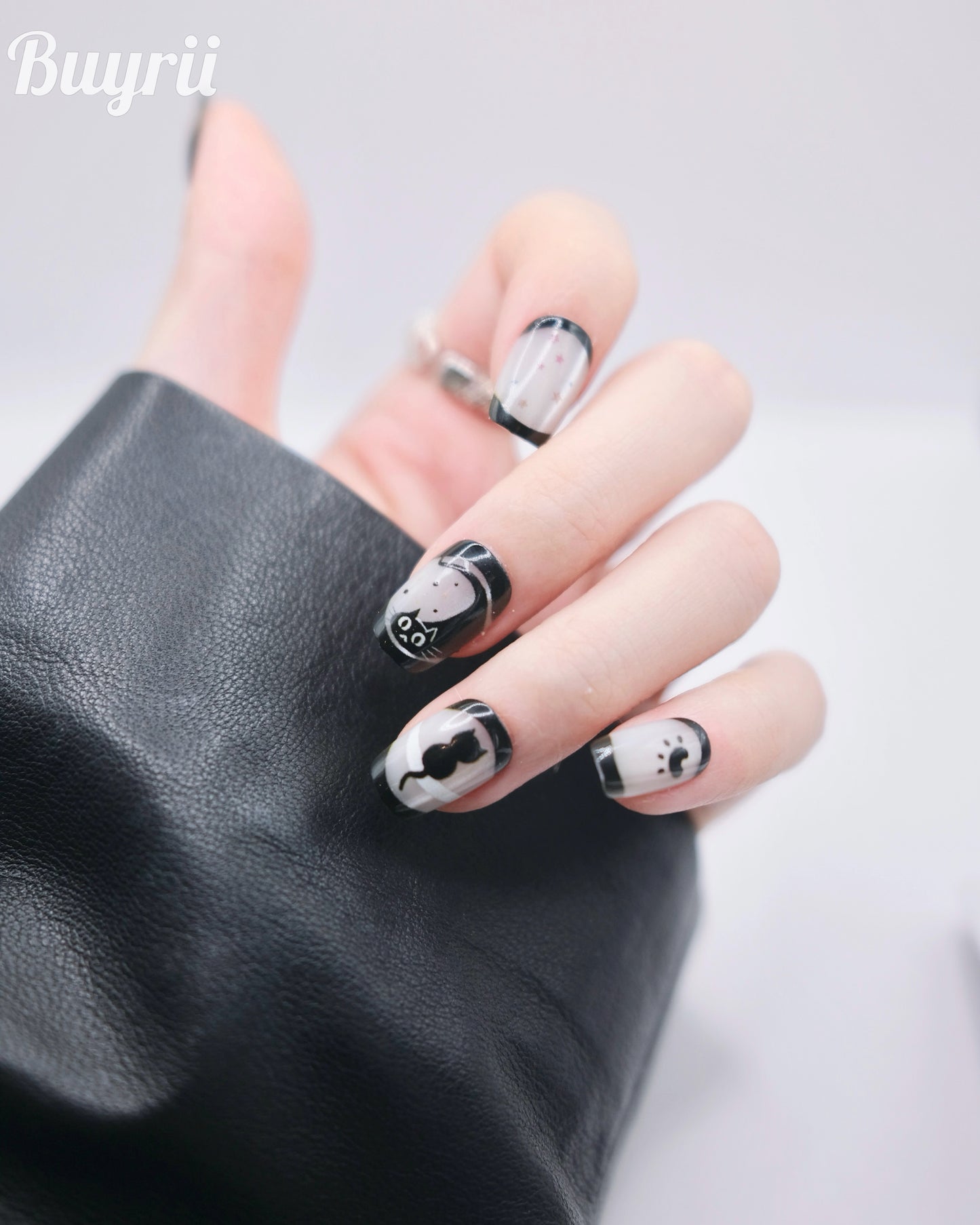 Short Coffin Black Gentle Cat Press On Nails