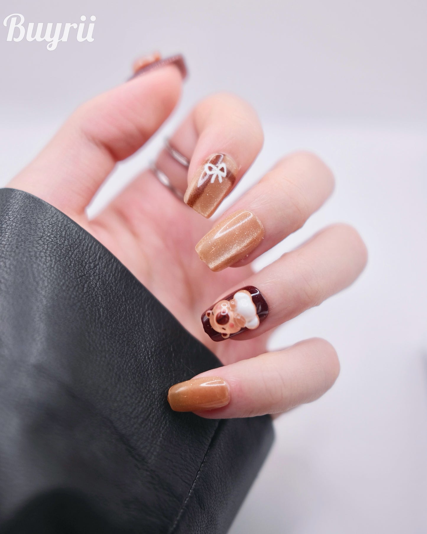 Short Coffin Brown Capybara Press On Nails