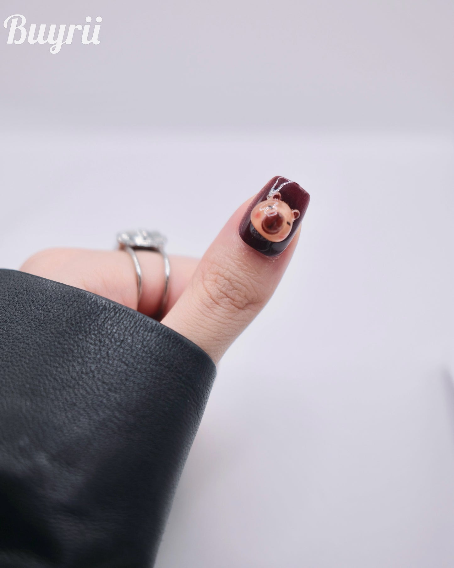 Short Coffin Brown Capybara Press On Nails