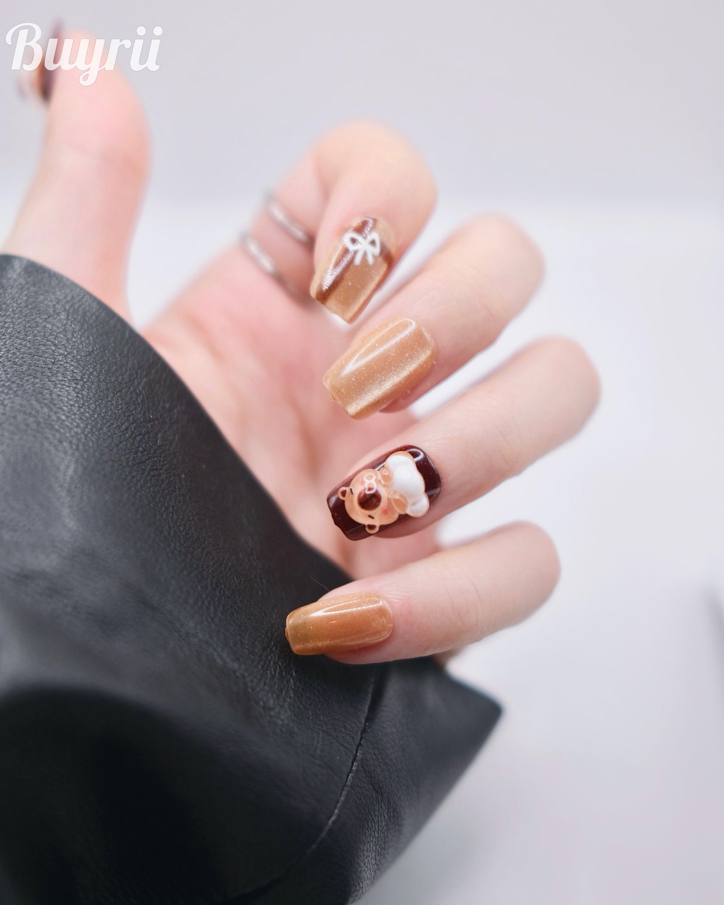 Short Coffin Brown Capybara Press On Nails