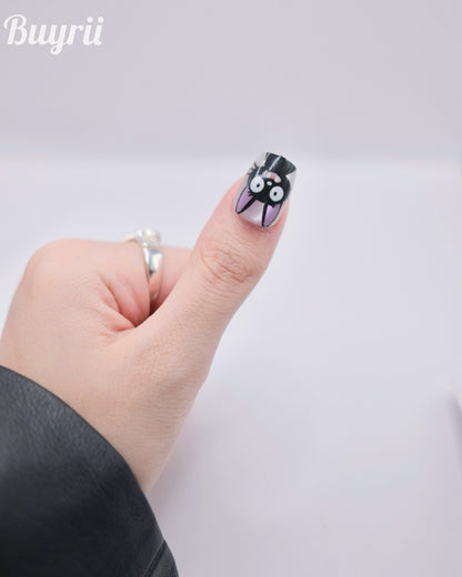 Short Coffin Colorful Black Naughty Cute Kitty Press On Nails