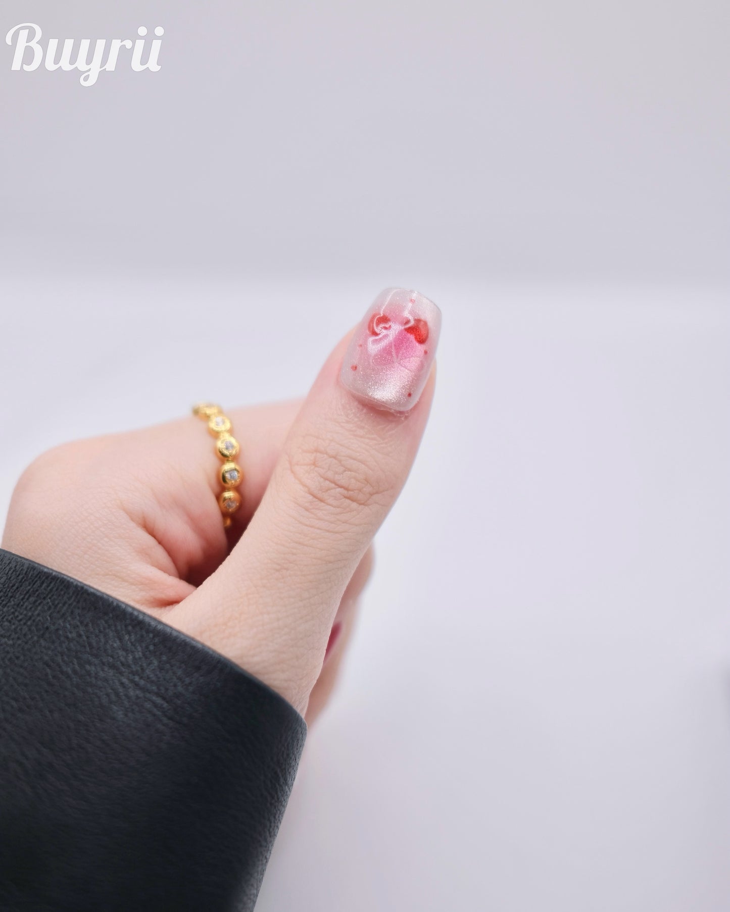 Short Coffin Red Embossed Cherry Cupcakes Press On Nails