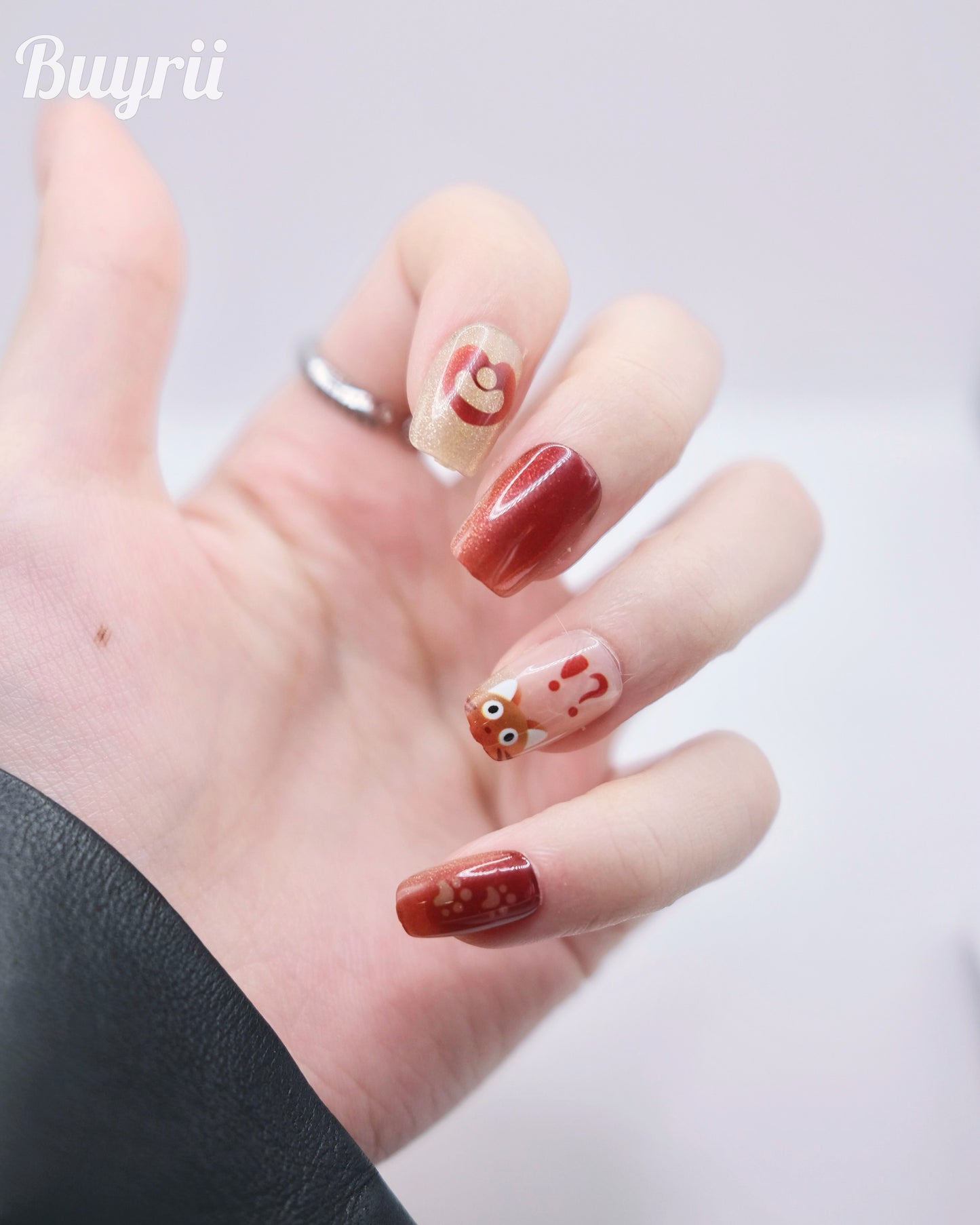 Short Coffin Golden Yuan Bao Cat Press On Nails