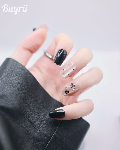 Short Coffin Nude & Black 3D Hello Kitty Press On Nails