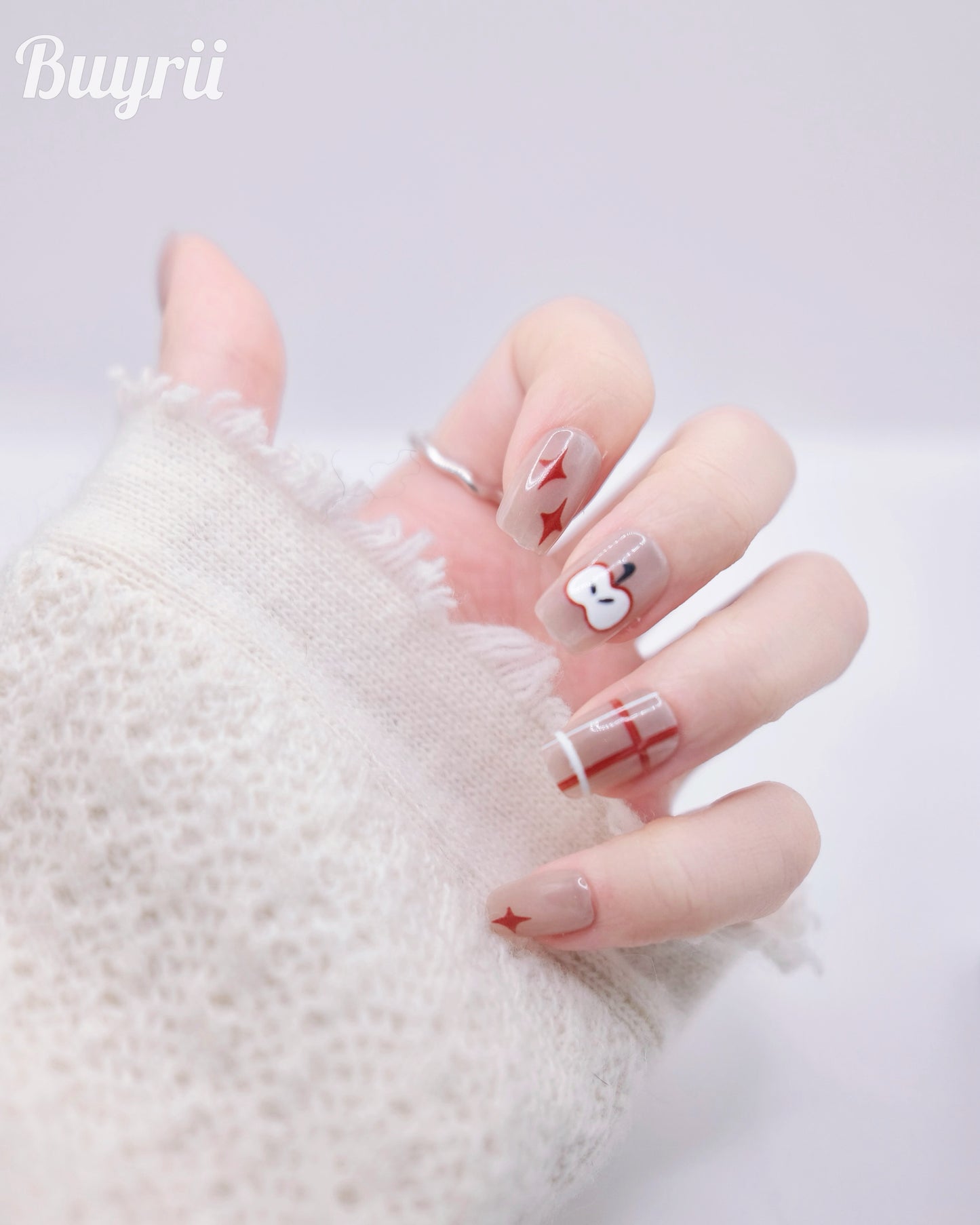 Short Coffin Red Apple On Christmas Eve Press On Nails