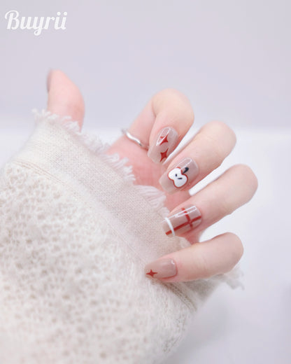 Short Coffin Red Apple On Christmas Eve Press On Nails