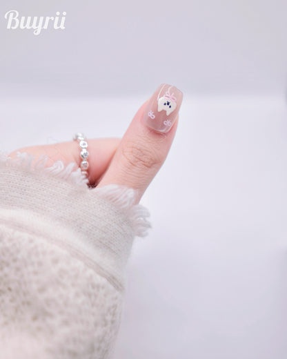 Short Coffin Nude Color Cutie Bear & Cake Press On Nails