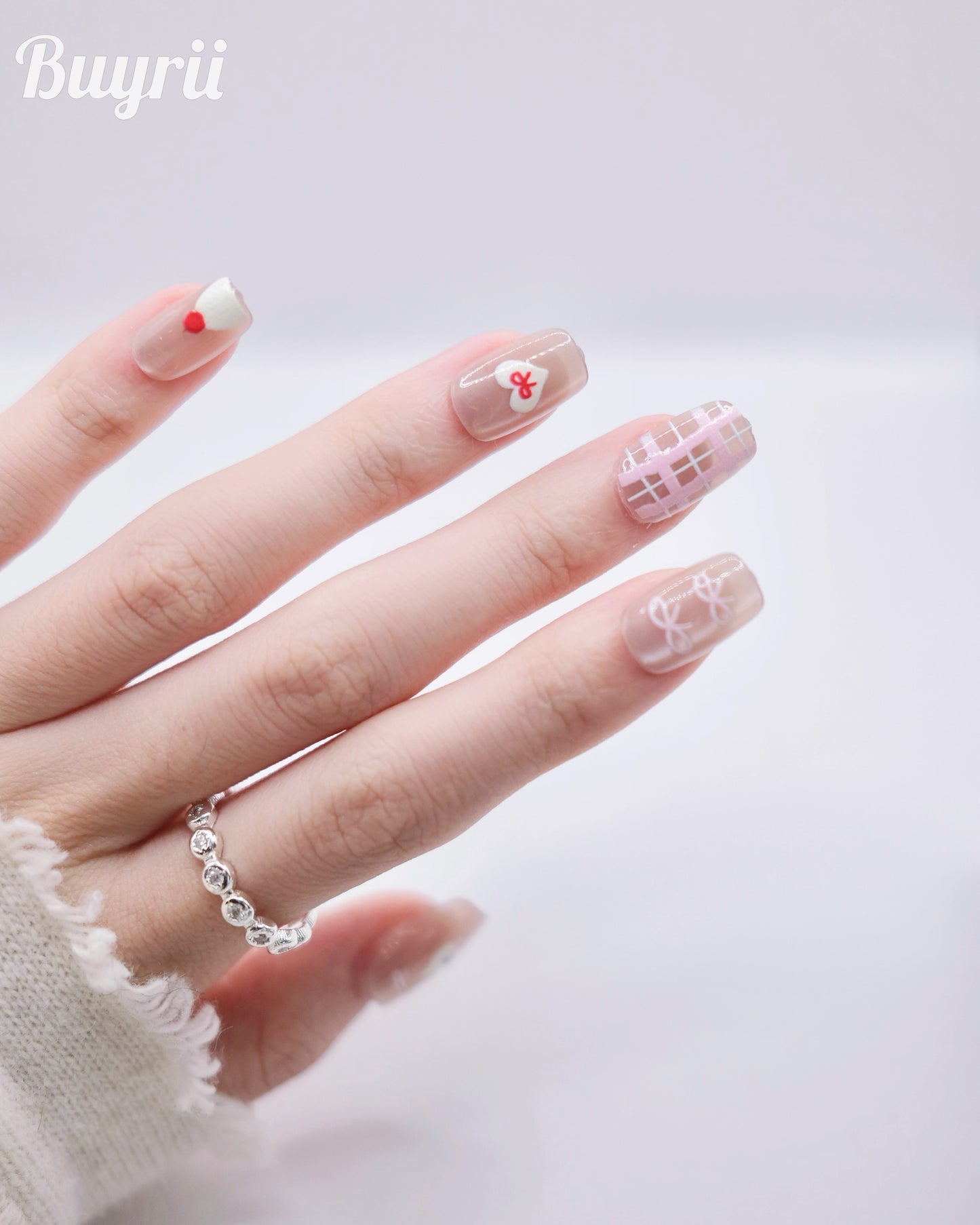 Short Coffin Nude Color Cutie Bear & Cake Press On Nails