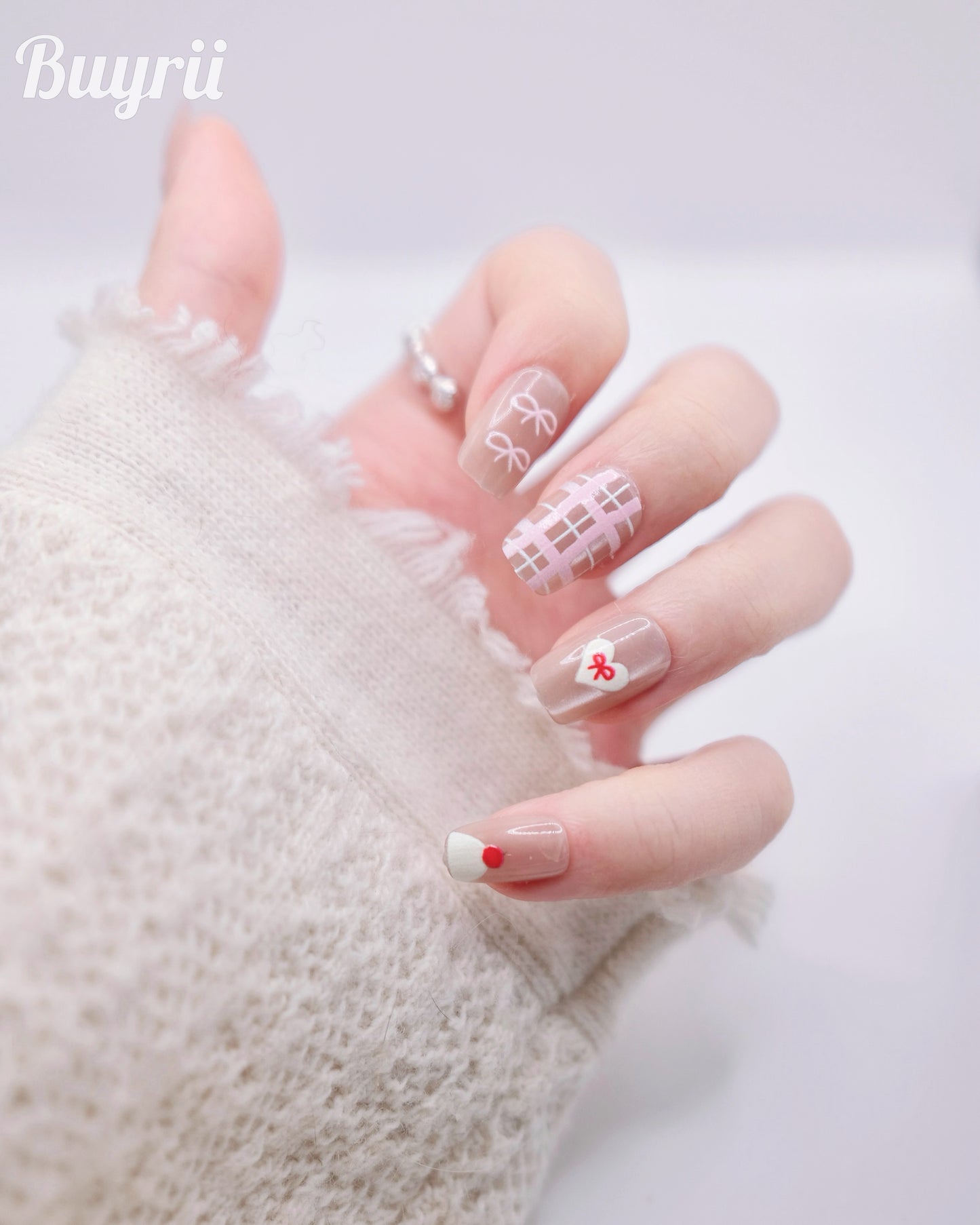 Short Coffin Nude Color Cutie Bear & Cake Press On Nails