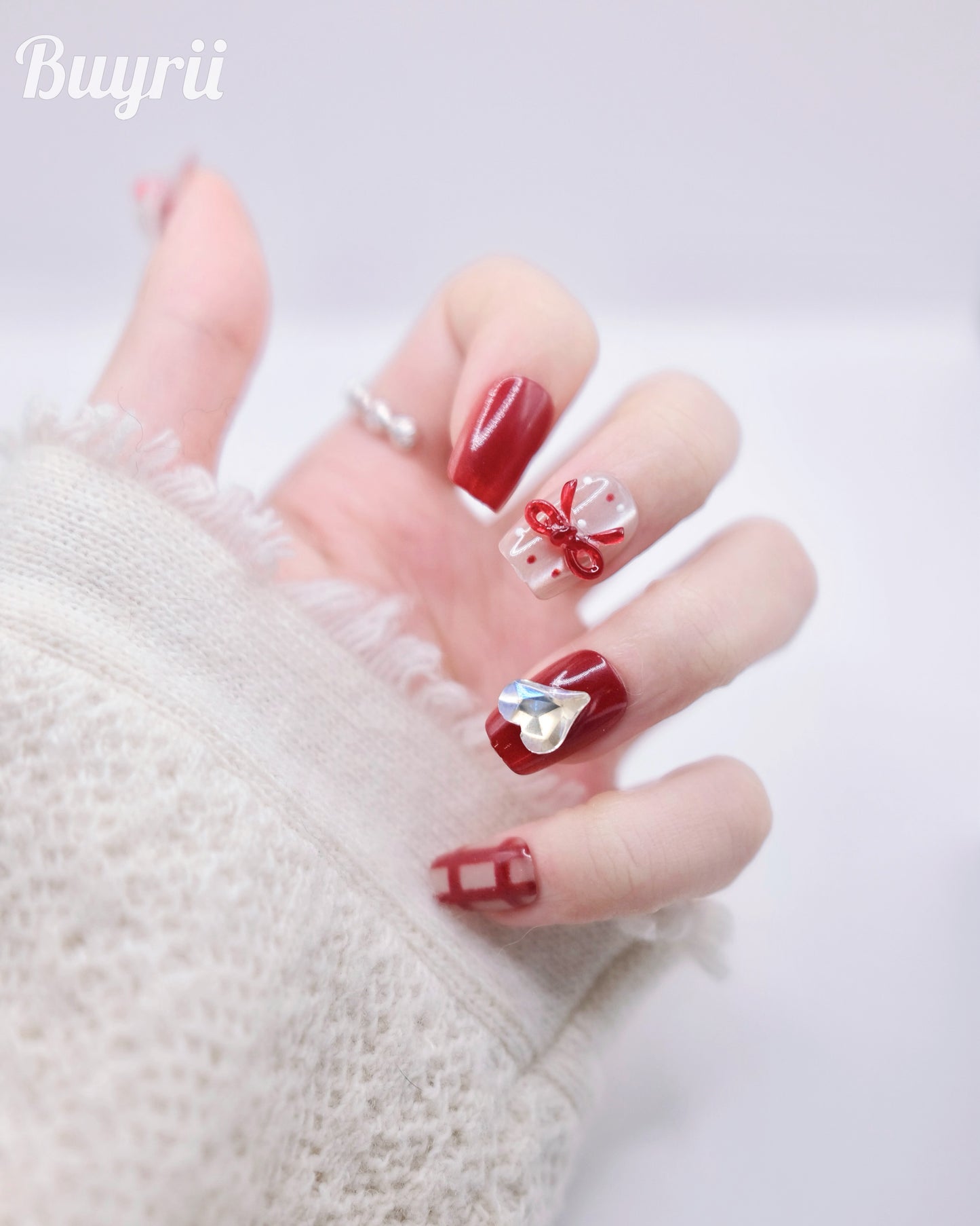 Short Coffin 3D Red Bow tie & Hello Kitty Press On Nails