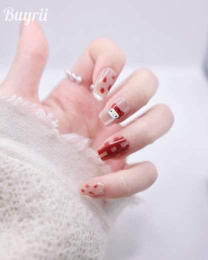 Short Coffin Pink Bowtie Hello Kitty Press On Nails