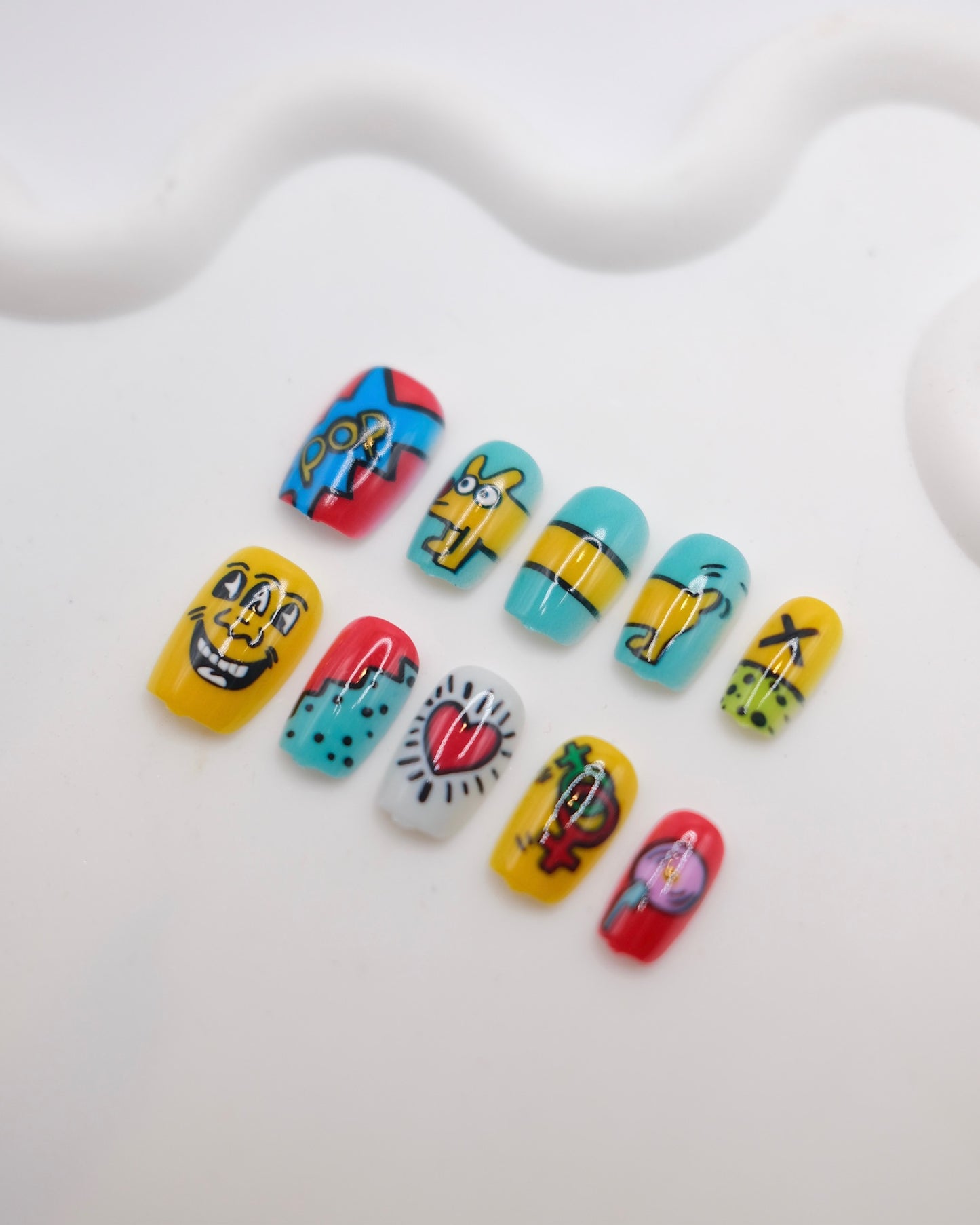 Short Coffin Colorful Pop Art Keith Haring Press On Nails