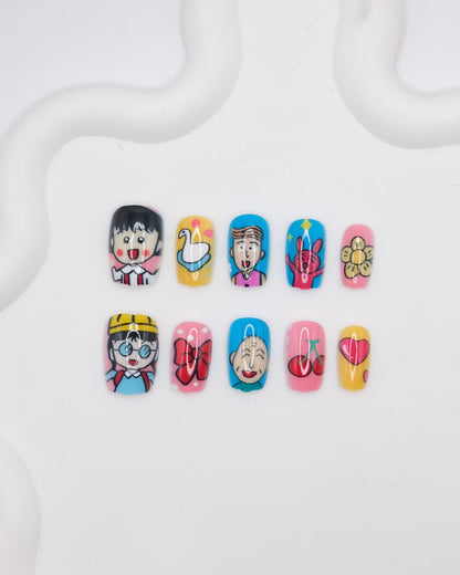 Short Coffin Chibi Maruko-chan Colorful Press On Nails